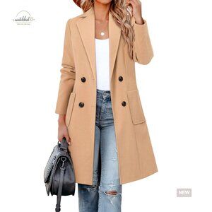 Slim Fit Wool Blend Pea Coat with Notch Lapel Double Breasted Winter Overcoat